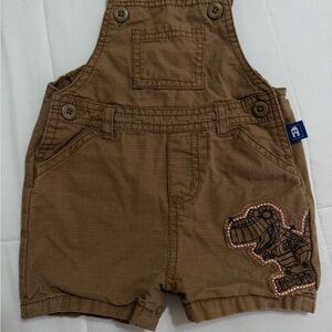 Brown Kids Overalls with Dinosaur Stitching